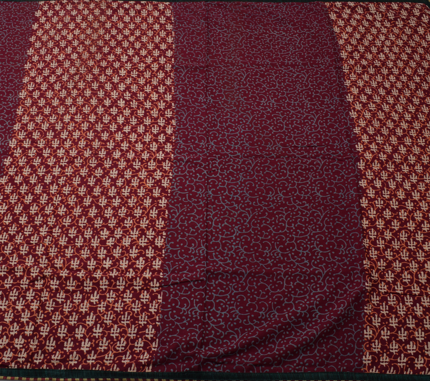 Sushila Vintage Garnet Indian Saree 100% Pure Cotton Printed Soft Craft Fabric
