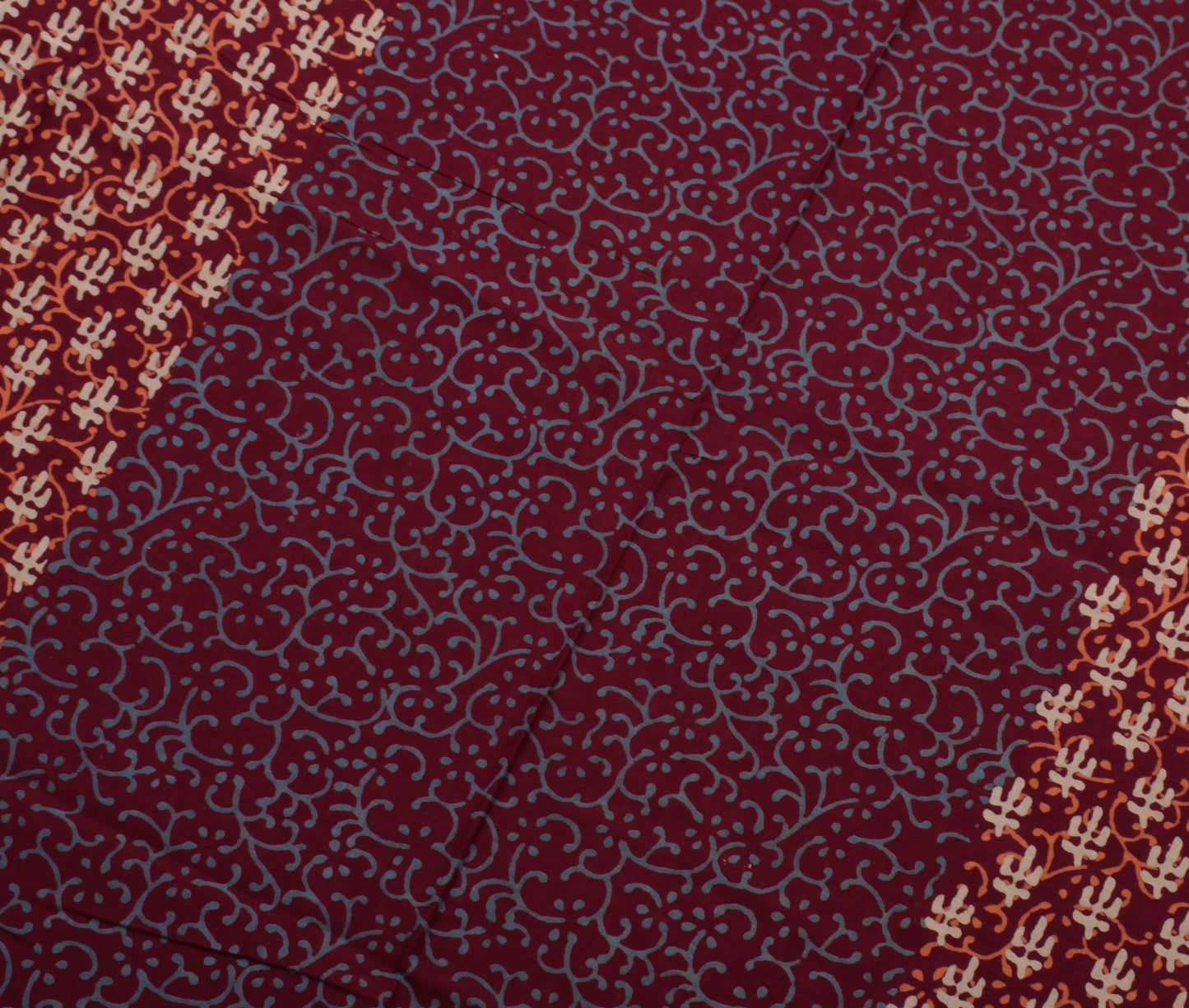 Sushila Vintage Garnet Indian Saree 100% Pure Cotton Printed Soft Craft Fabric