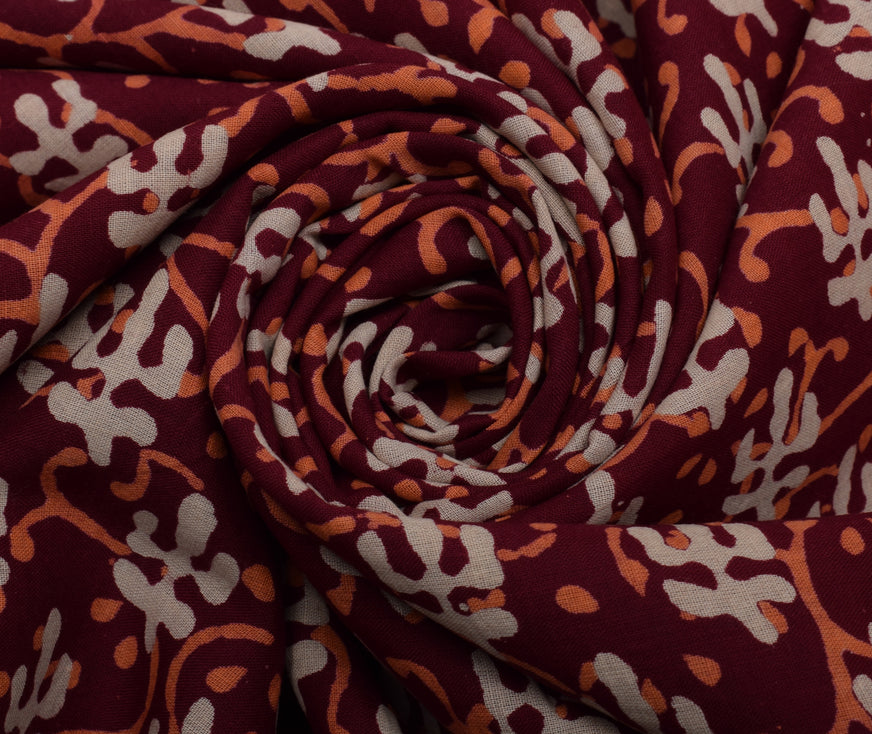 Sushila Vintage Garnet Indian Saree 100% Pure Cotton Printed Soft Craft Fabric