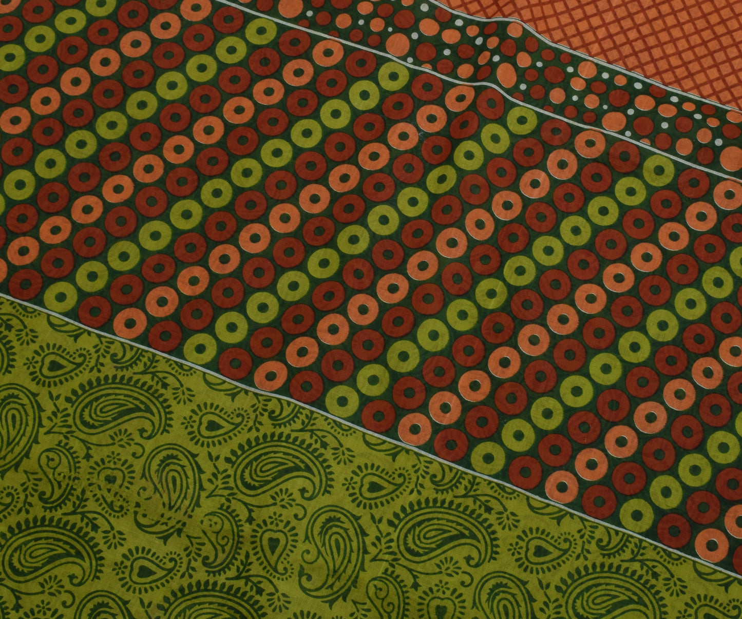 Sushila Vintage Green Saree 100% Pure Cotton Printed Paisley 5 YD Craft Fabric