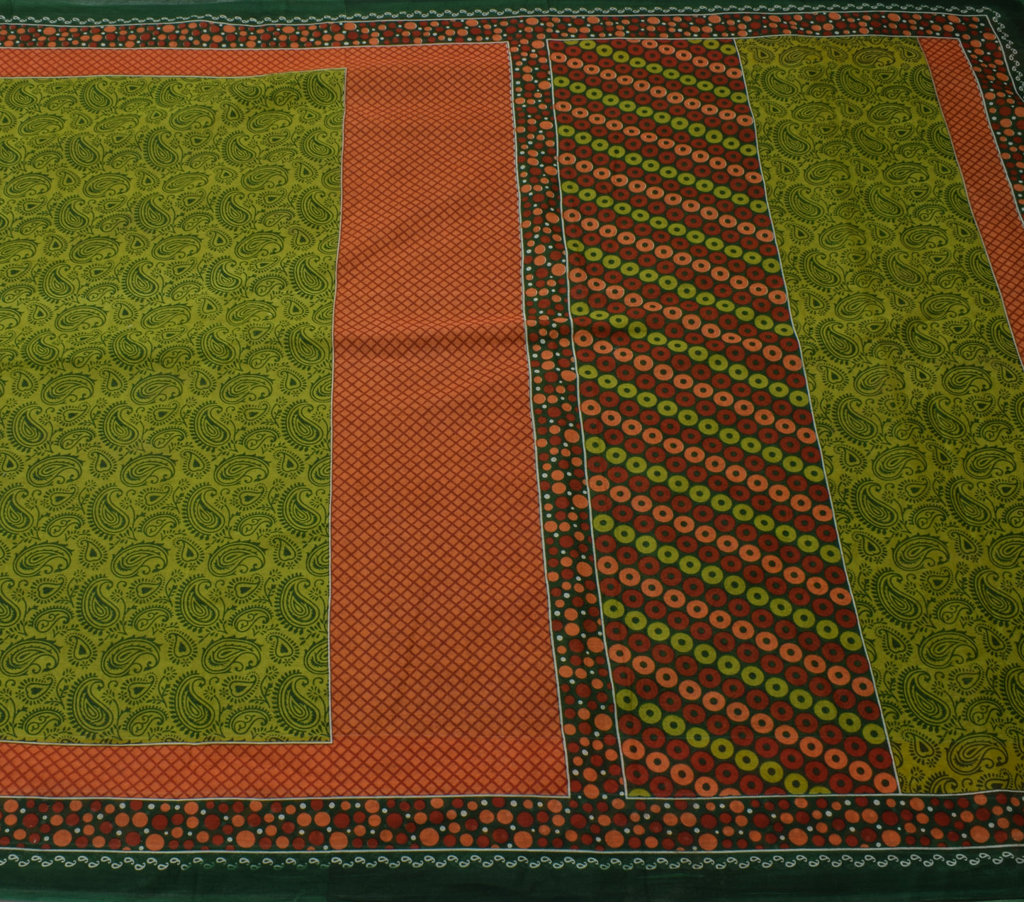 Sushila Vintage Green Saree 100% Pure Cotton Printed Paisley 5 YD Craft Fabric