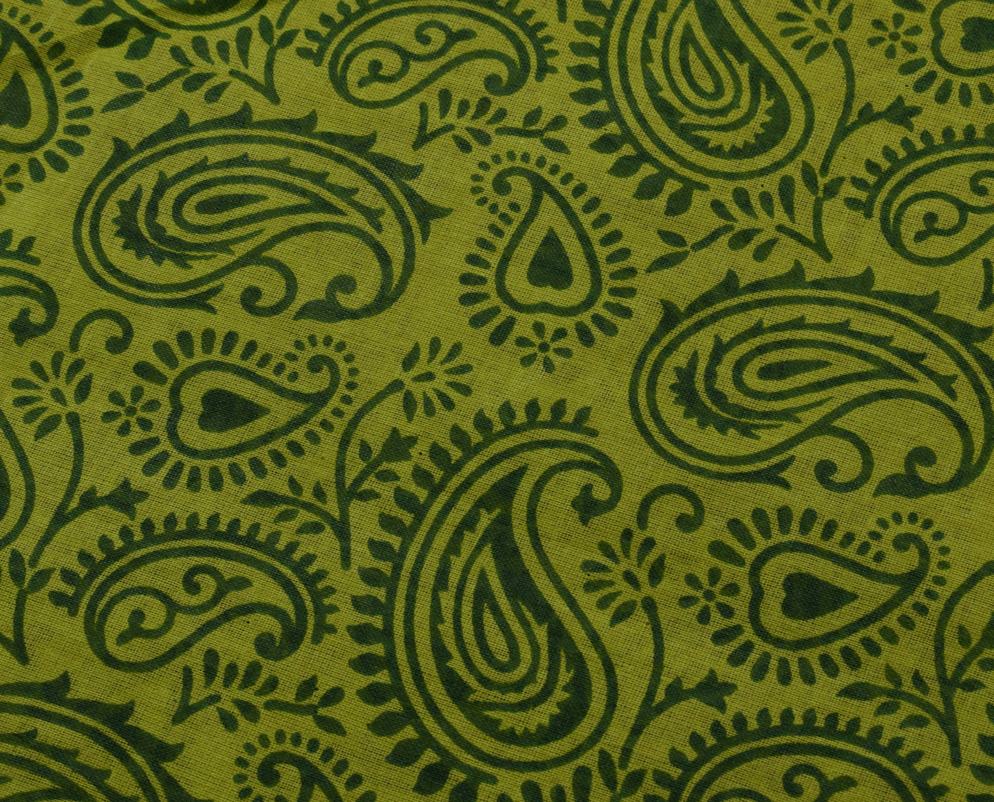 Sushila Vintage Green Saree 100% Pure Cotton Printed Paisley 5 YD Craft Fabric