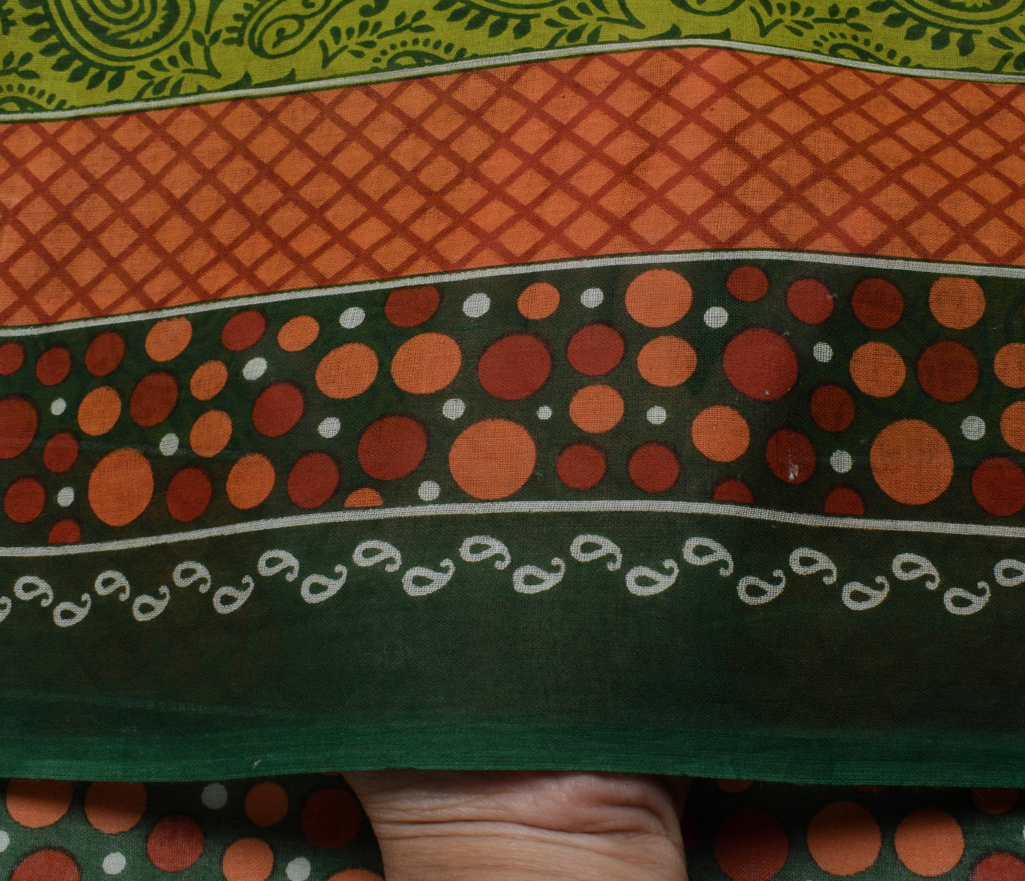 Sushila Vintage Green Saree 100% Pure Cotton Printed Paisley 5 YD Craft Fabric