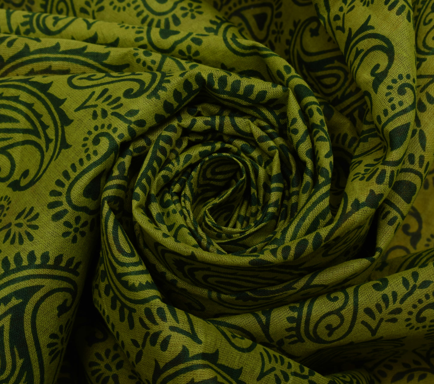 Sushila Vintage Green Saree 100% Pure Cotton Printed Paisley 5 YD Craft Fabric