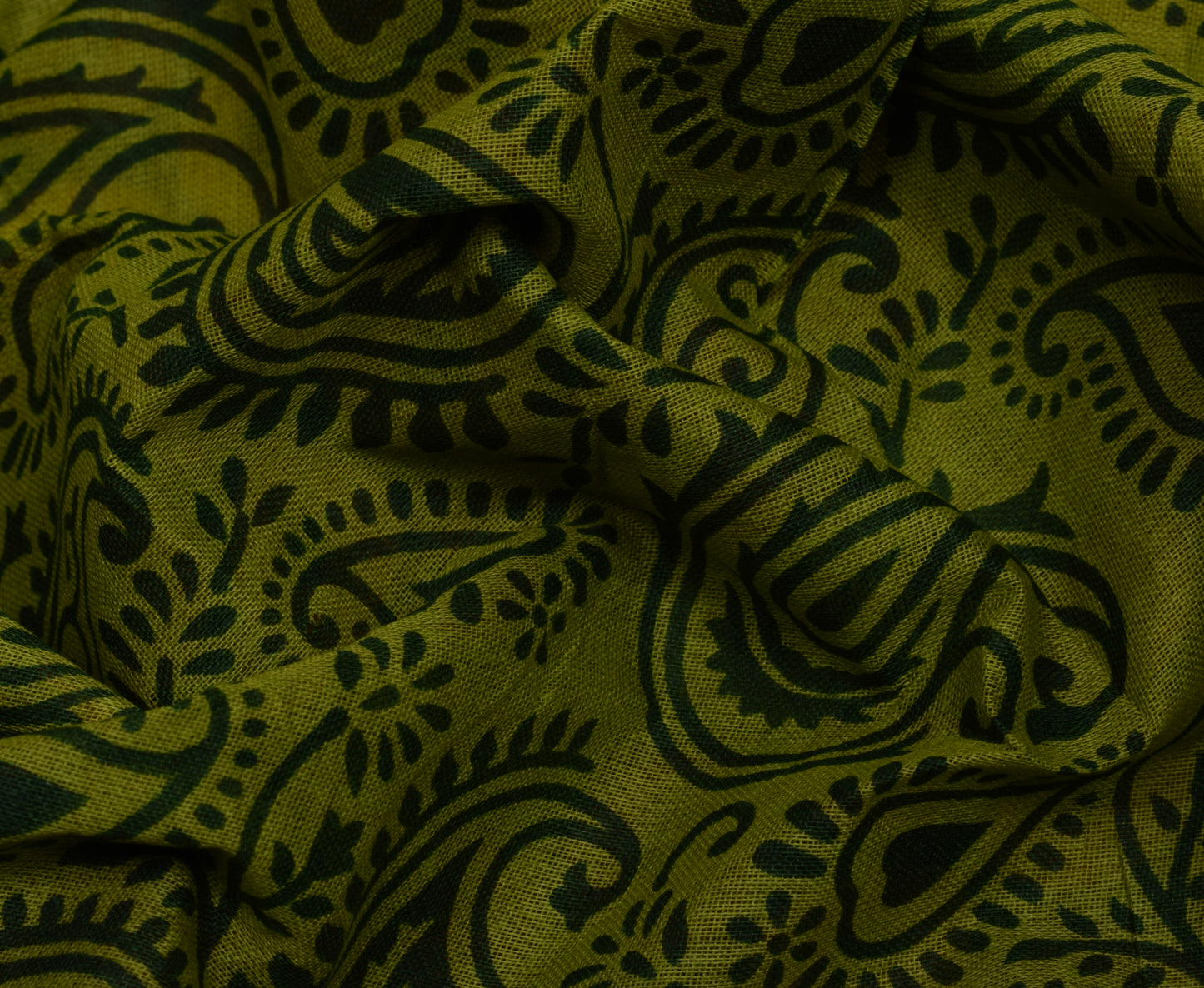 Sushila Vintage Green Saree 100% Pure Cotton Printed Paisley 5 YD Craft Fabric