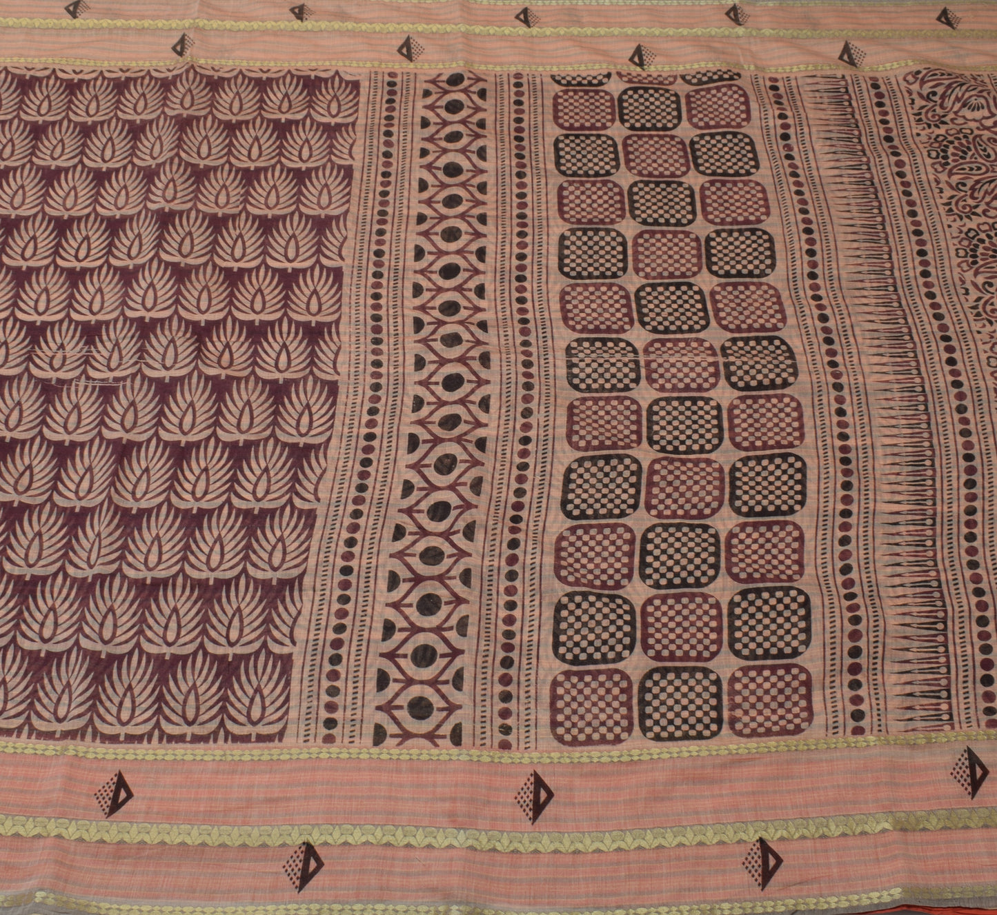 Sushila Vintage Maroon Saree 100% Pure Cotton Printed Floral Craft Fabric