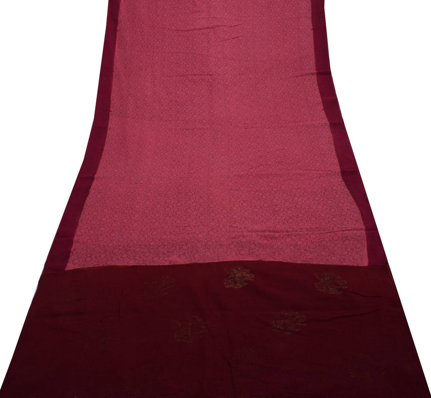 Sushila Vintage Pink Saree 100% Pure Cotton Printed Floral Soft Craft Fabric