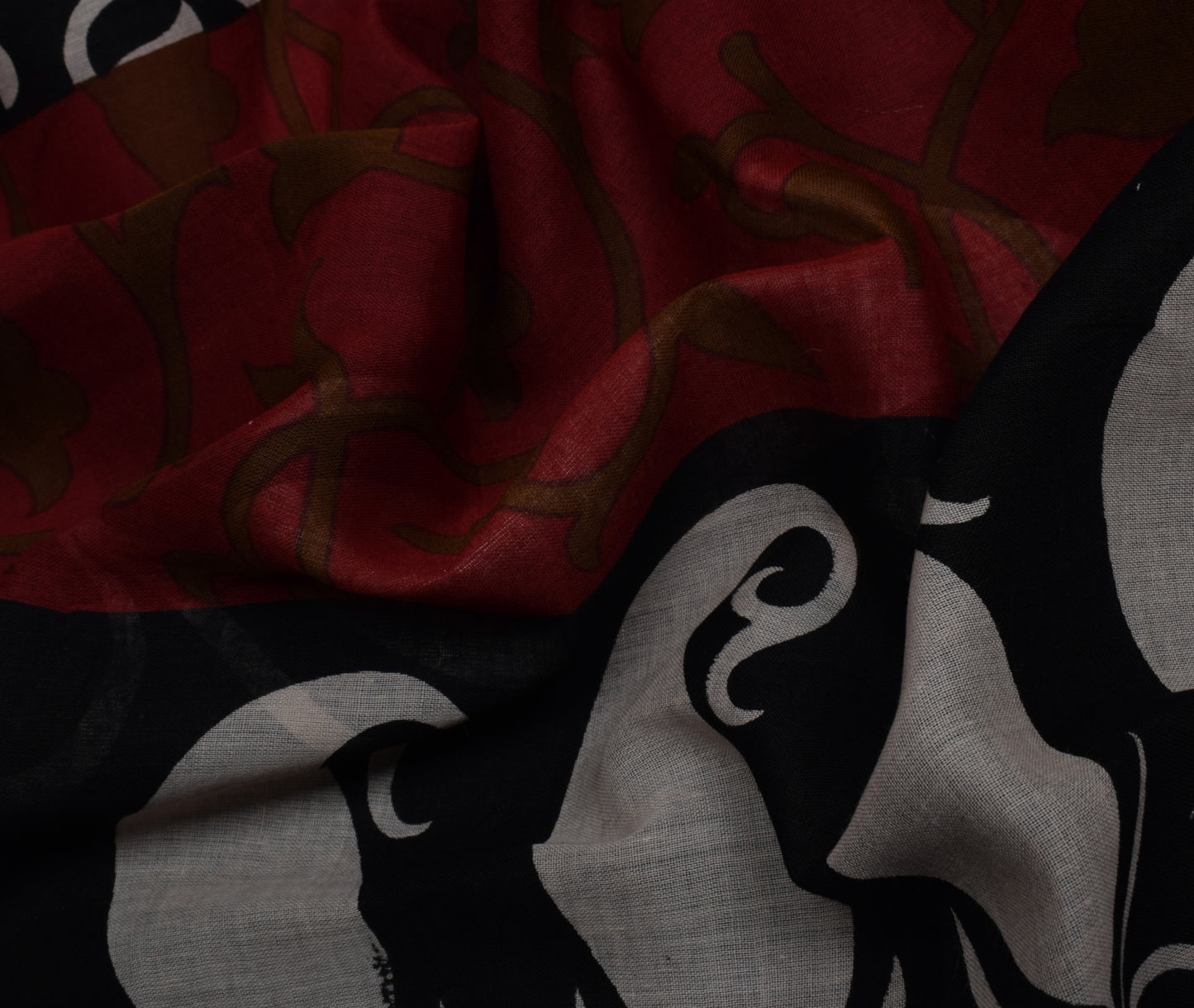 Sushila Vintage Black Saree 100% Pure Cotton Printed Paisley Craft Sari Fabric