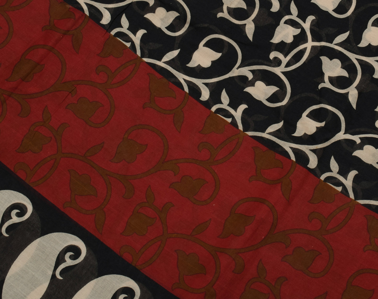 Sushila Vintage Black Saree 100% Pure Cotton Printed Paisley Craft Sari Fabric