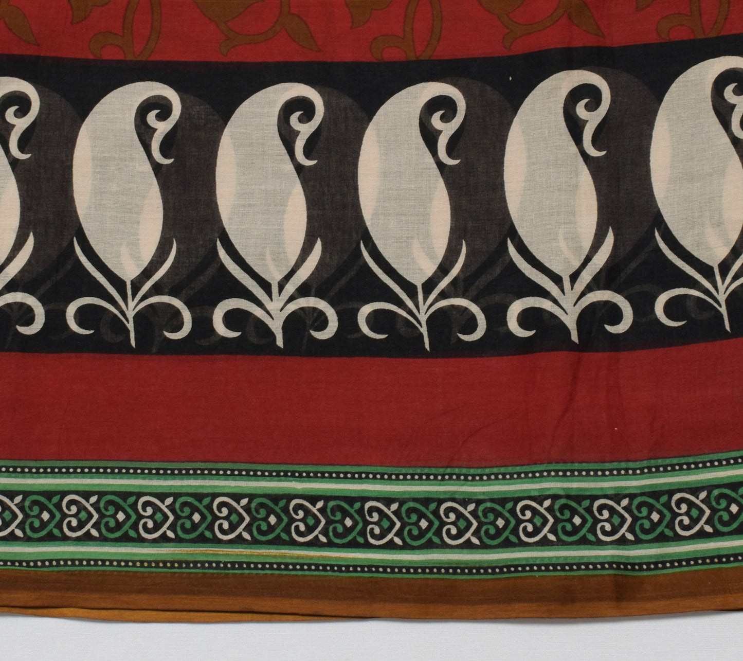 Sushila Vintage Black Saree 100% Pure Cotton Printed Paisley Craft Sari Fabric
