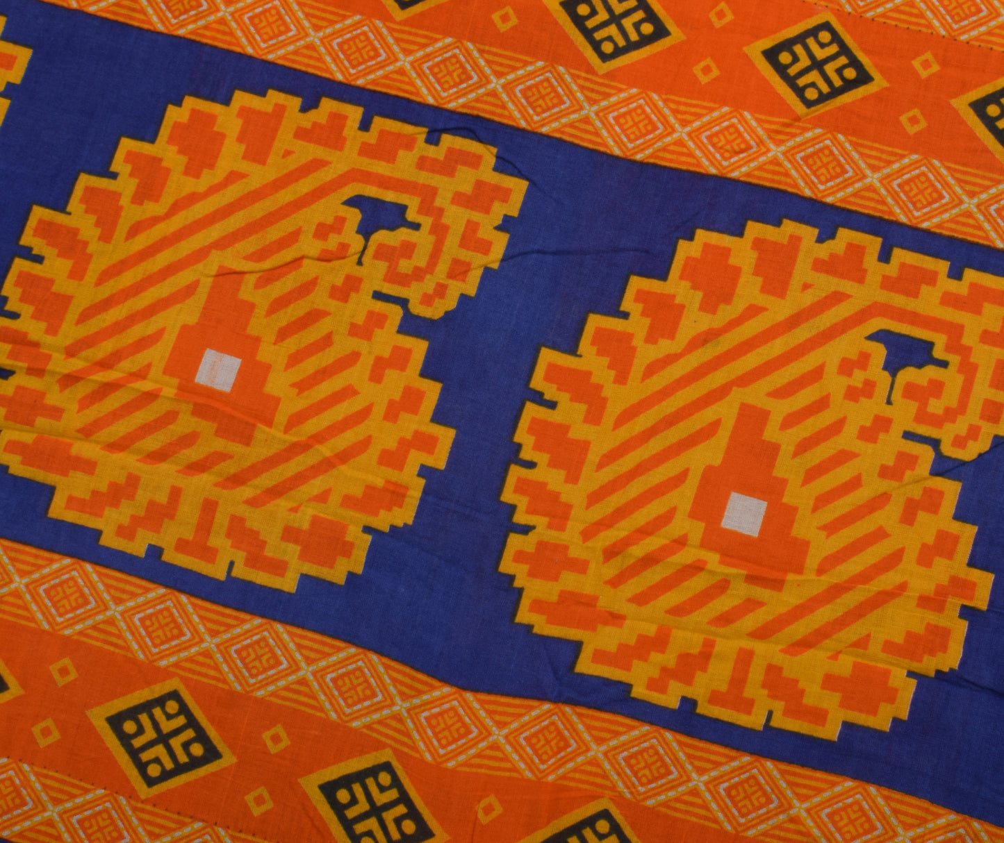 Sushila Vintage Blue Saree 100% Pure Cotton Printed Paisley Soft Craft Fabric