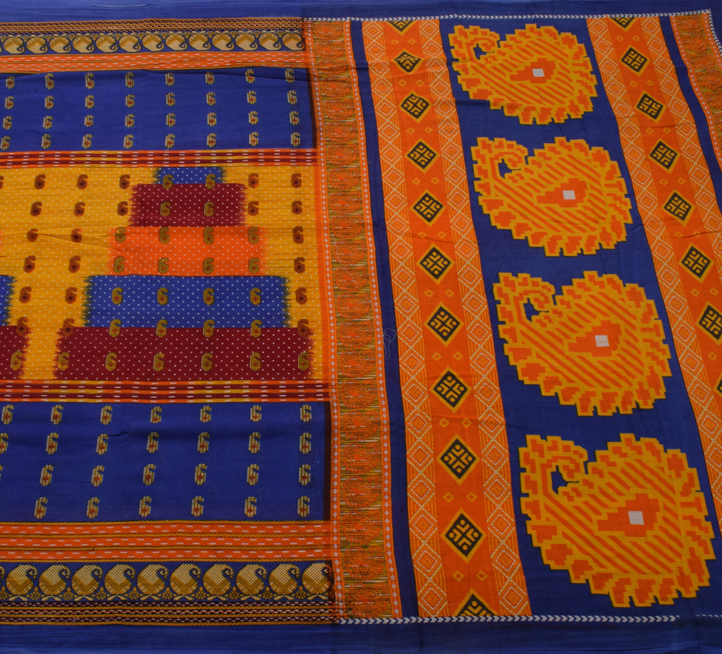 Sushila Vintage Blue Saree 100% Pure Cotton Printed Paisley Soft Craft Fabric