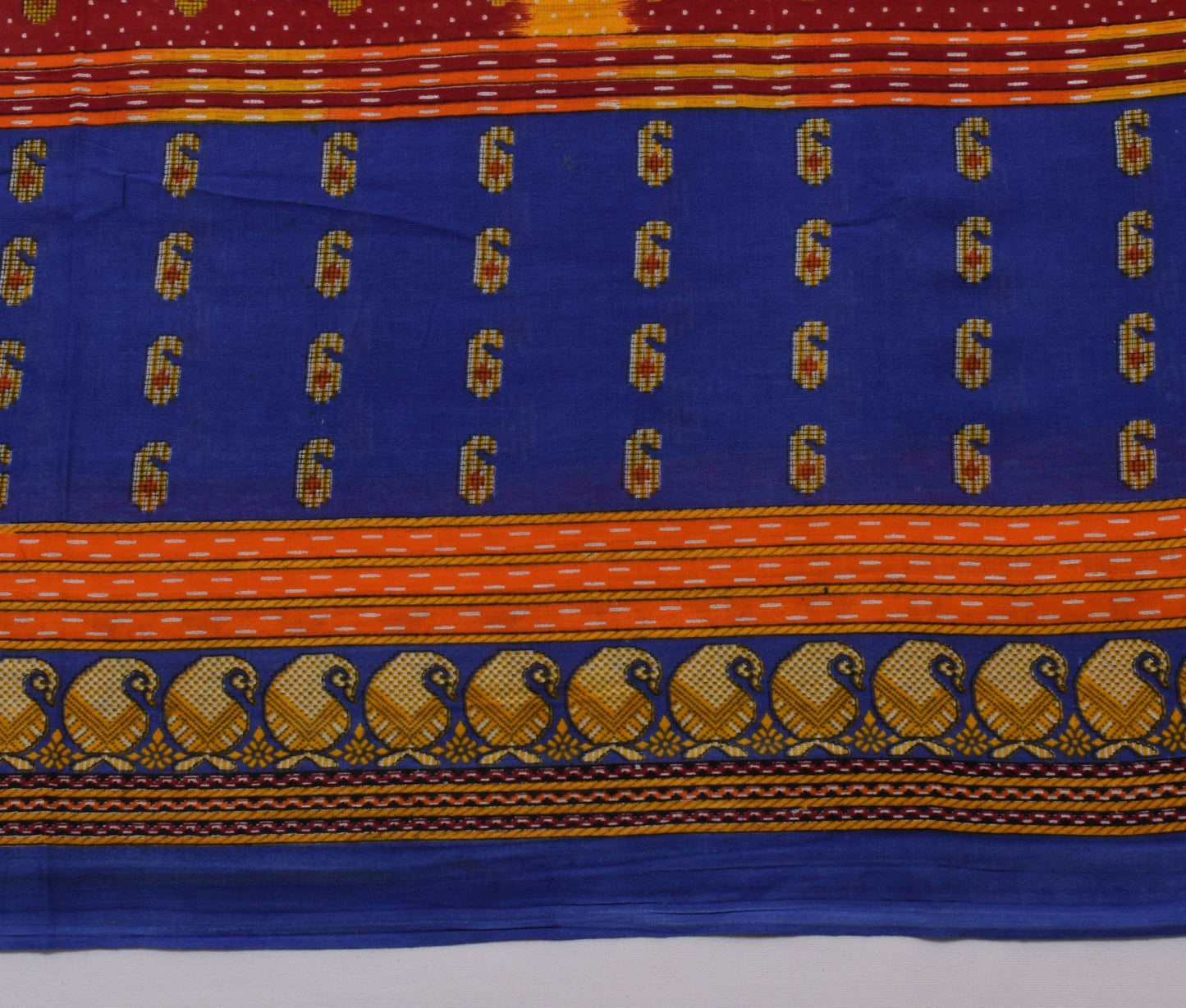 Sushila Vintage Blue Saree 100% Pure Cotton Printed Paisley Soft Craft Fabric
