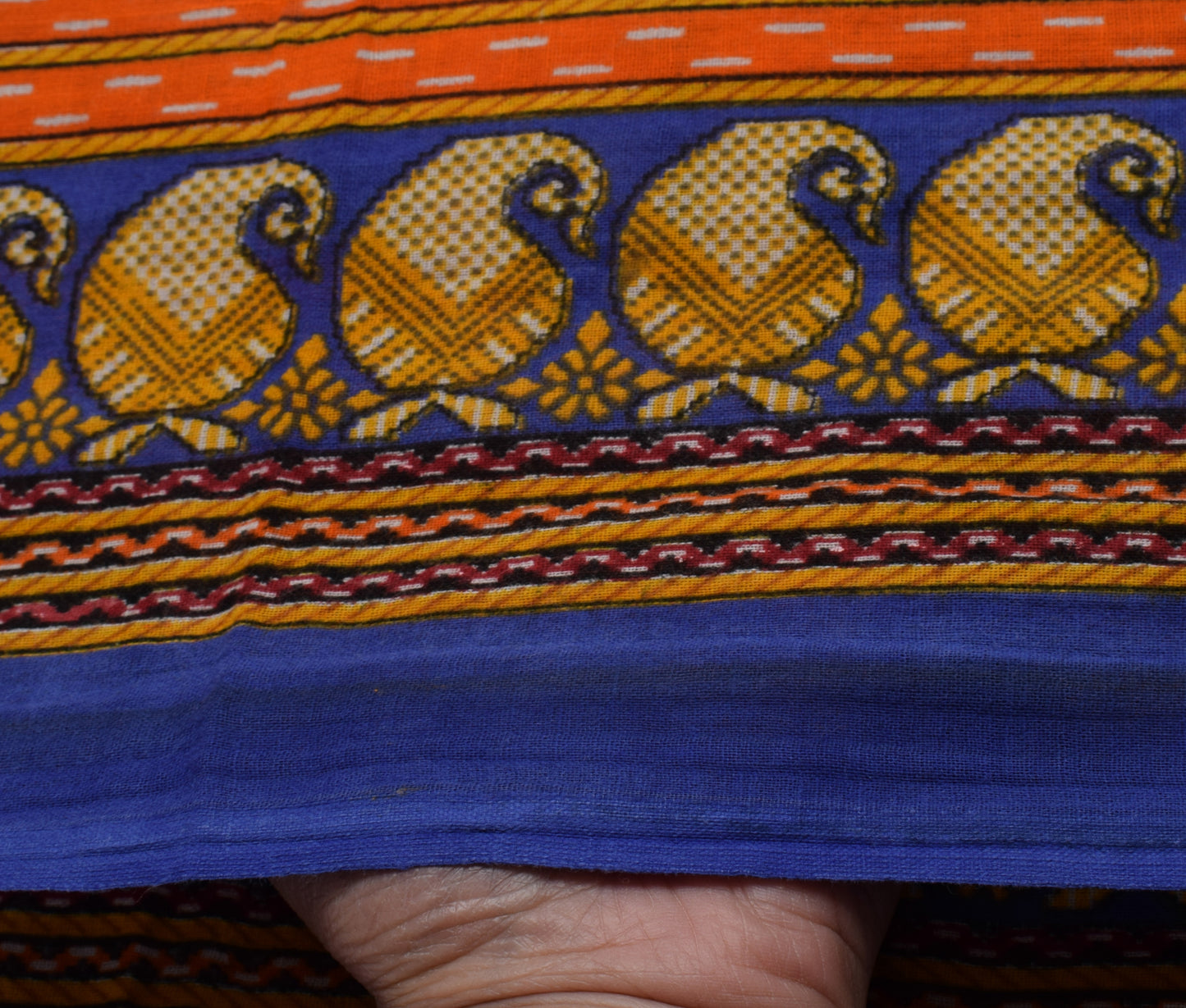 Sushila Vintage Blue Saree 100% Pure Cotton Printed Paisley Soft Craft Fabric
