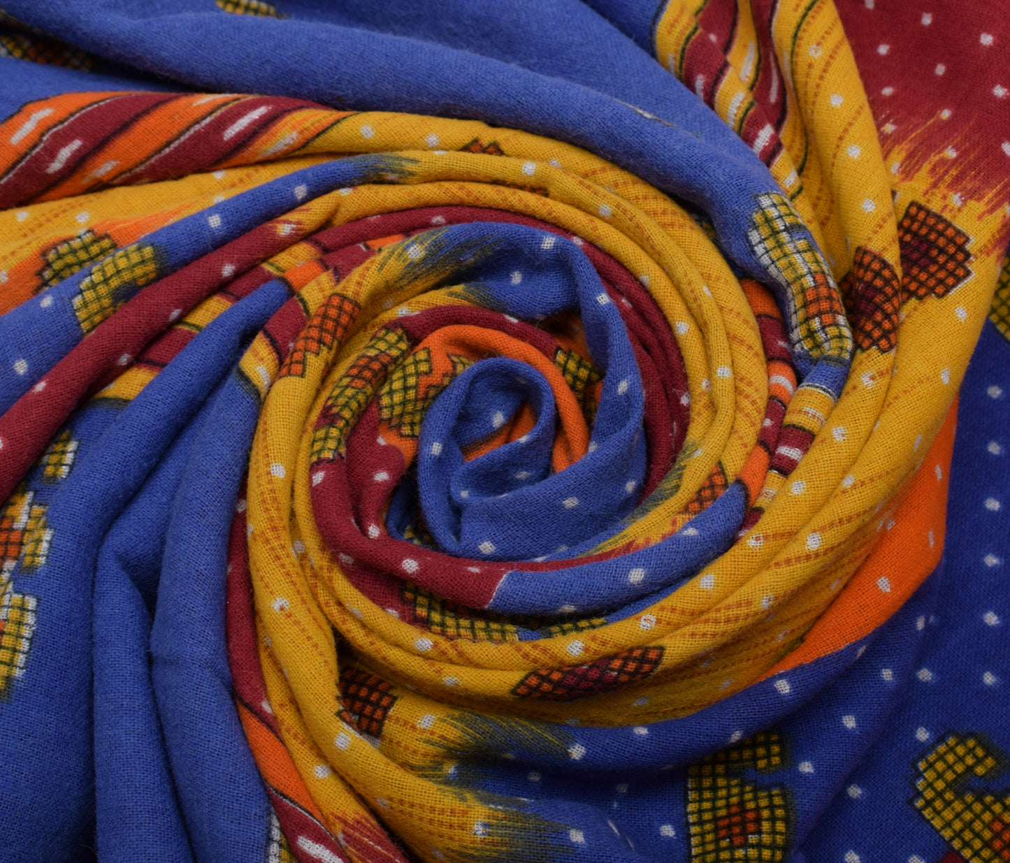 Sushila Vintage Blue Saree 100% Pure Cotton Printed Paisley Soft Craft Fabric