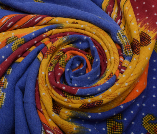 Sushila Vintage Blue Saree 100% Pure Cotton Printed Paisley Soft Craft Fabric