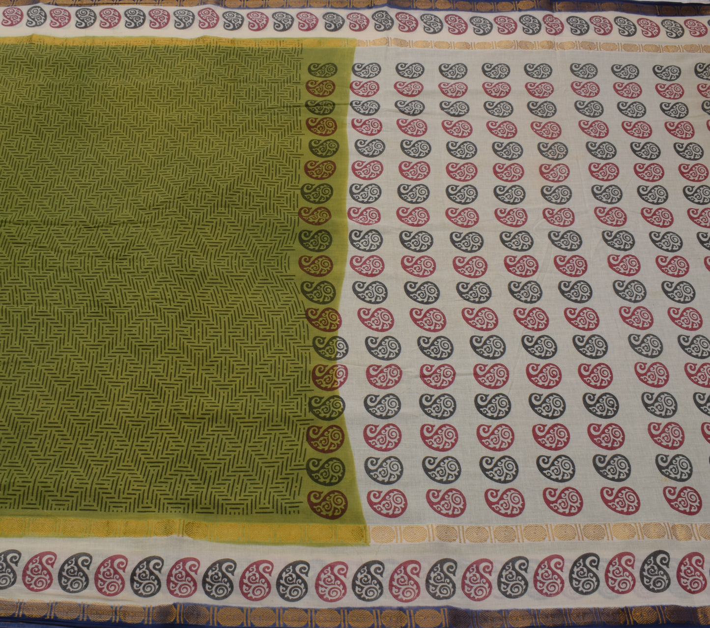 Sushila Vintage Green Indian Saree 100% Pure Cotton Printed Soft Craft Fabric