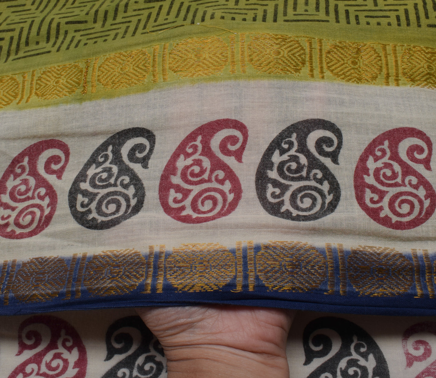 Sushila Vintage Green Indian Saree 100% Pure Cotton Printed Soft Craft Fabric