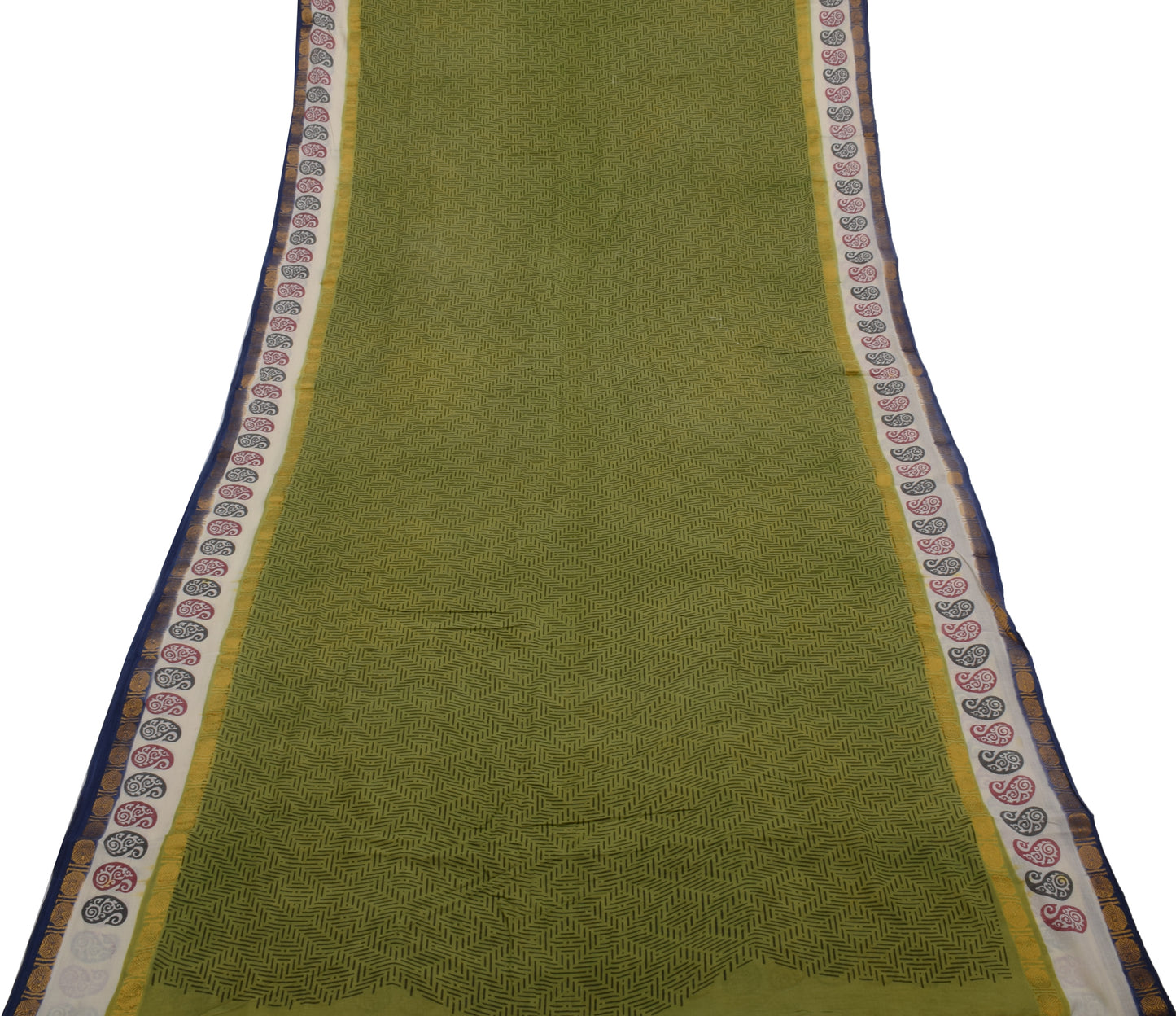 Sushila Vintage Green Indian Saree 100% Pure Cotton Printed Soft Craft Fabric