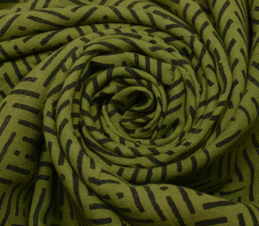 Sushila Vintage Green Indian Saree 100% Pure Cotton Printed Soft Craft Fabric