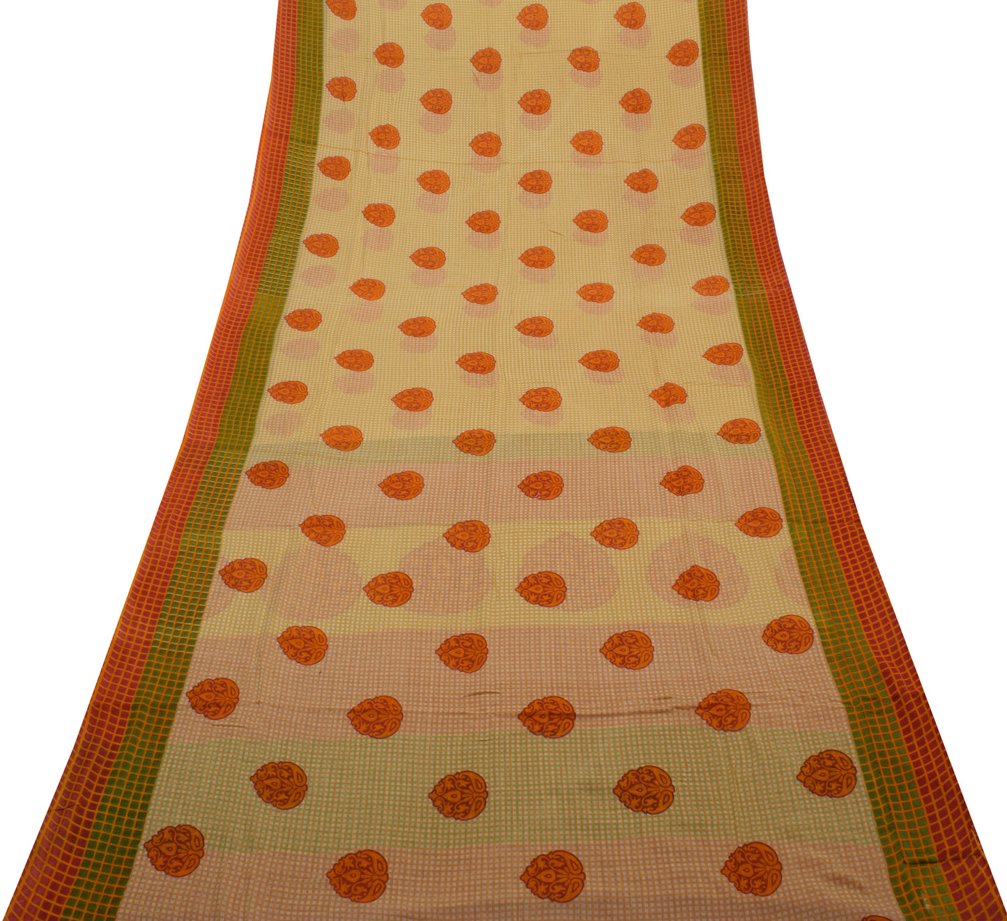 Sushila Vintage Light Brown Saree 100% Pure Cotton Printed Paisley Soft Fabric