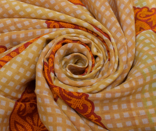 Sushila Vintage Light Brown Saree 100% Pure Cotton Printed Paisley Soft Fabric