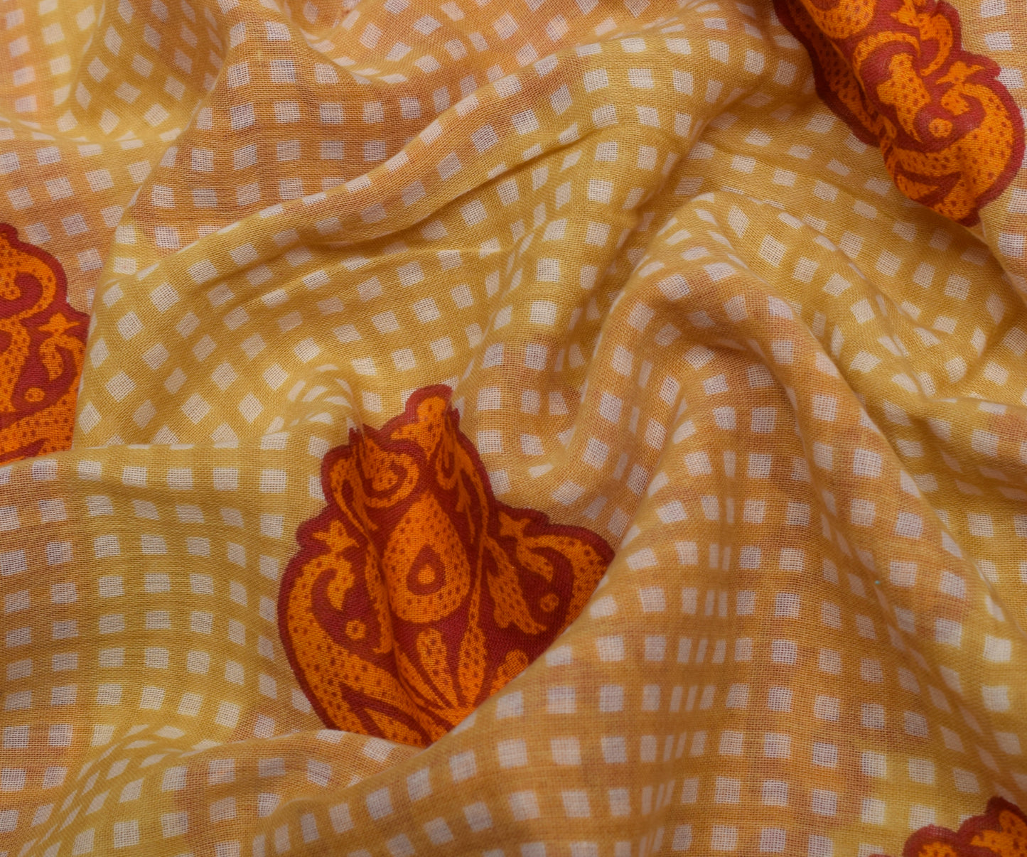 Sushila Vintage Light Brown Saree 100% Pure Cotton Printed Paisley Soft Fabric