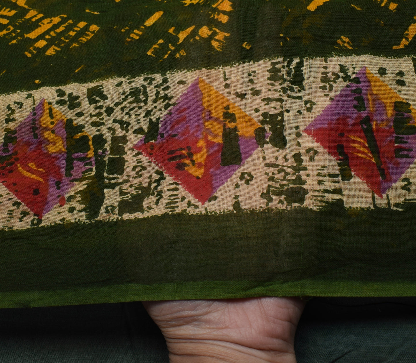 Sushila Vintage Green Indian Saree 100% Pure Cotton Printed Soft Craft Fabric