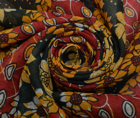 Sushila Vintage Red Indian Saree 100% Pure Cotton Printed Floral Craft Fabric