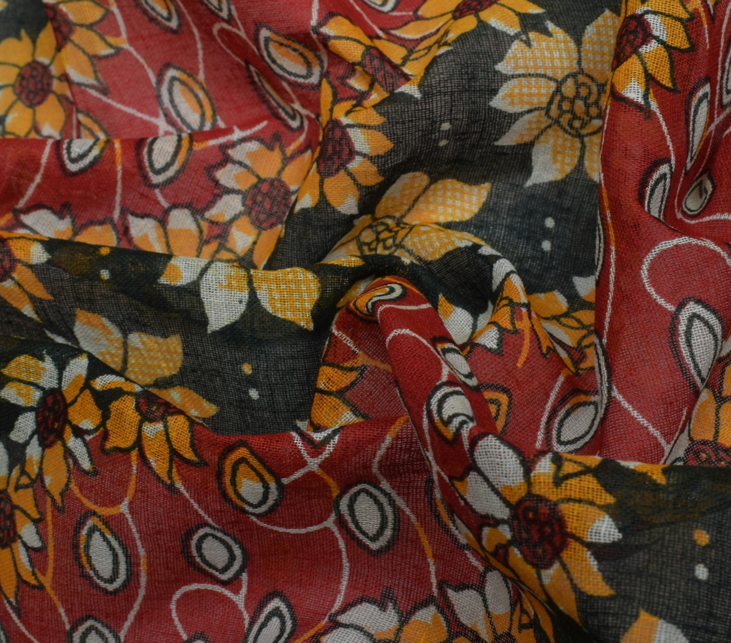 Sushila Vintage Red Indian Saree 100% Pure Cotton Printed Floral Craft Fabric