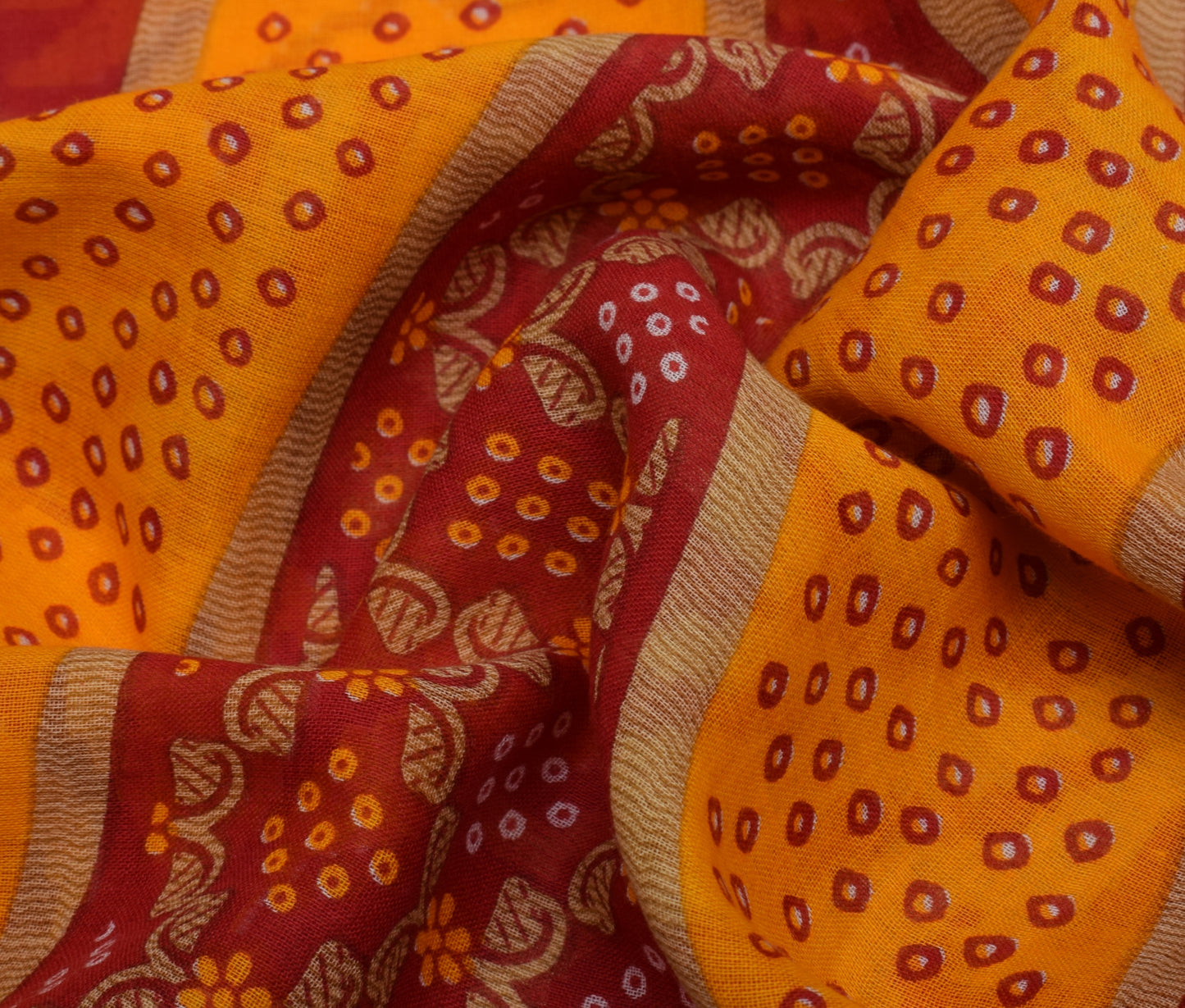 Sushila Vintage Red Saree 100% Pure Cotton Bandhani Printed Floral Soft Fabric