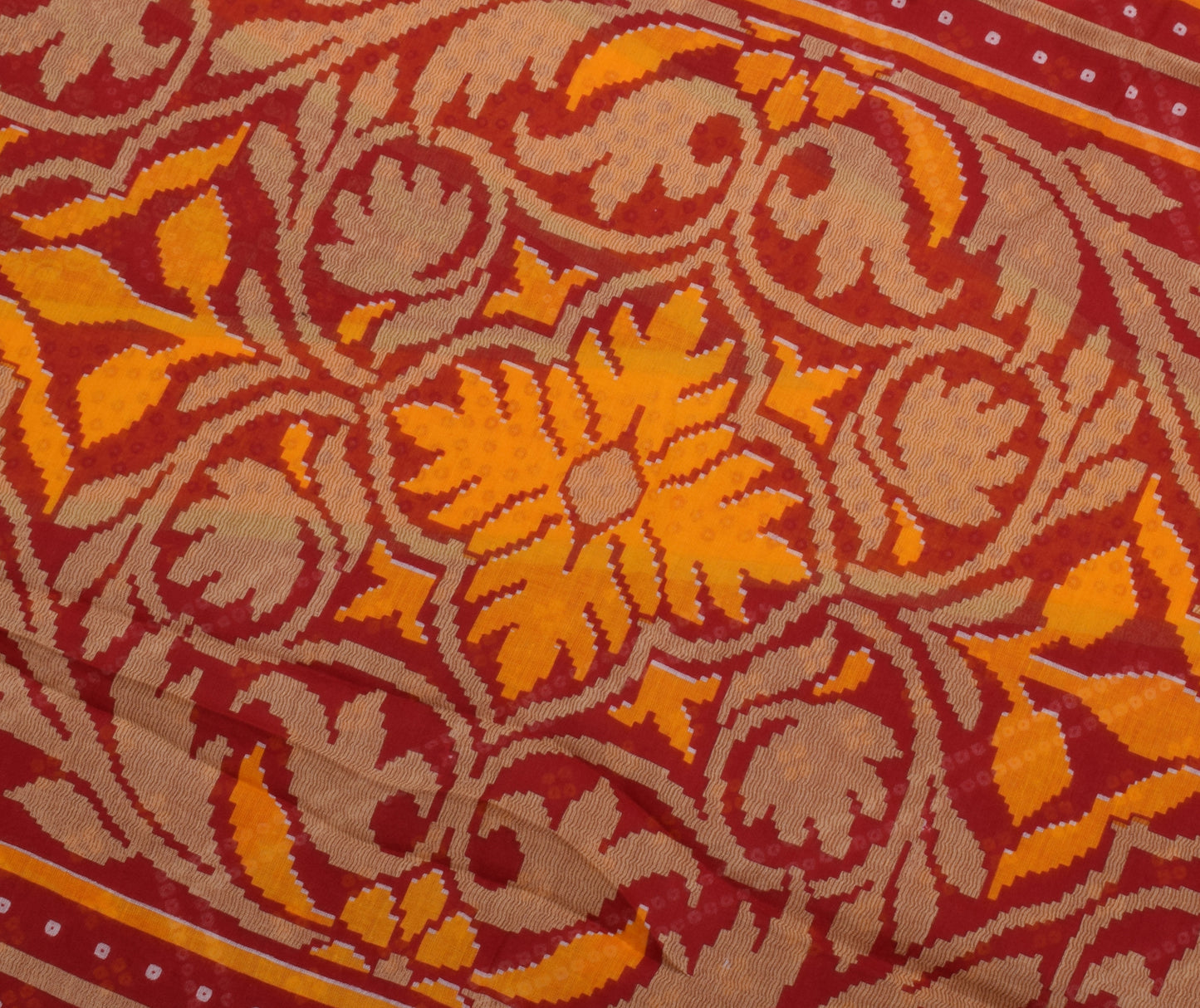 Sushila Vintage Red Saree 100% Pure Cotton Bandhani Printed Floral Soft Fabric