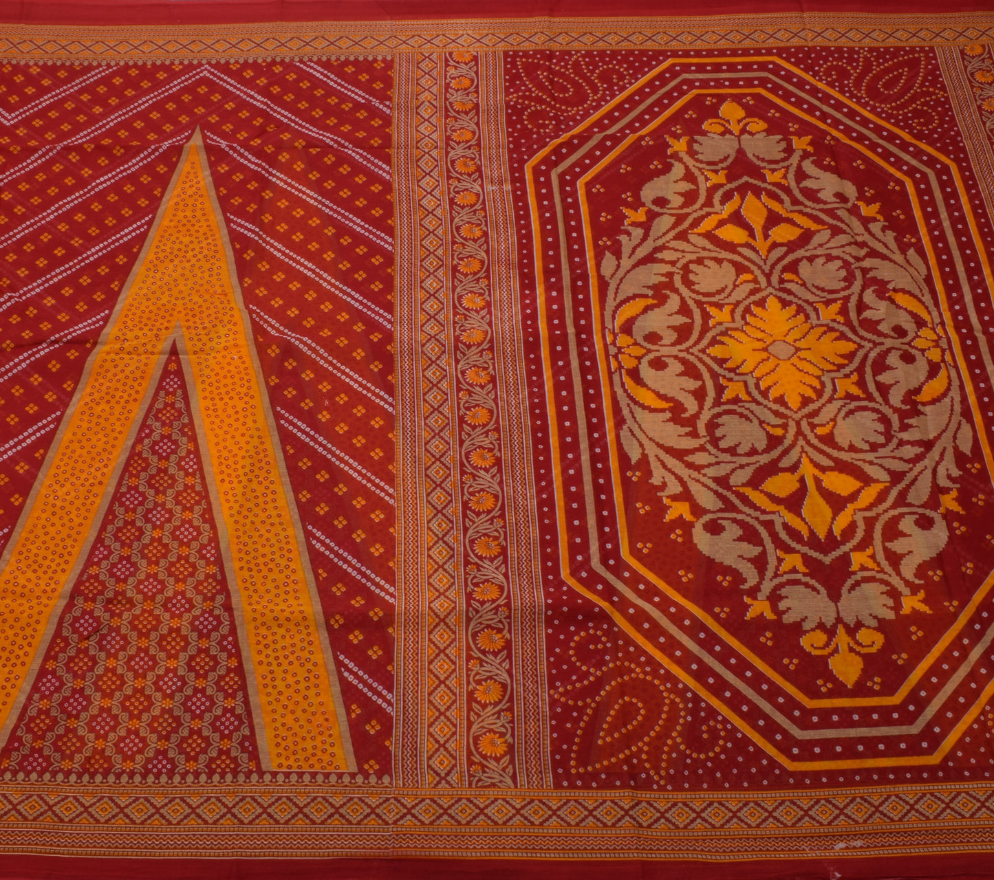 Sushila Vintage Red Saree 100% Pure Cotton Bandhani Printed Floral Soft Fabric