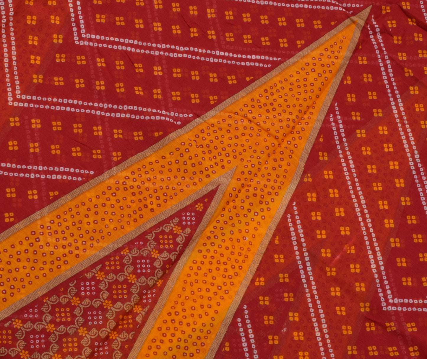 Sushila Vintage Red Saree 100% Pure Cotton Bandhani Printed Floral Soft Fabric