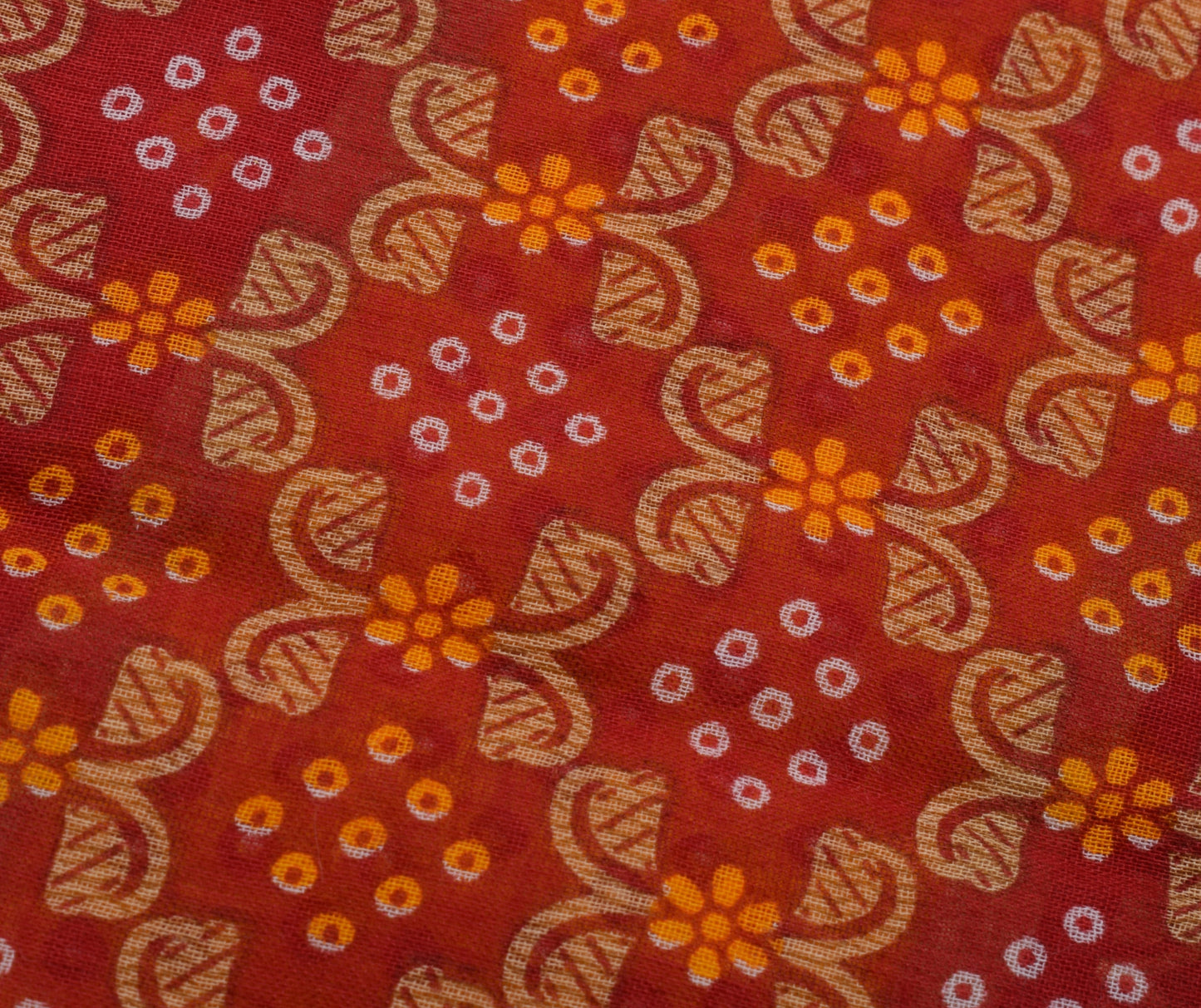 Sushila Vintage Red Saree 100% Pure Cotton Bandhani Printed Floral Soft Fabric