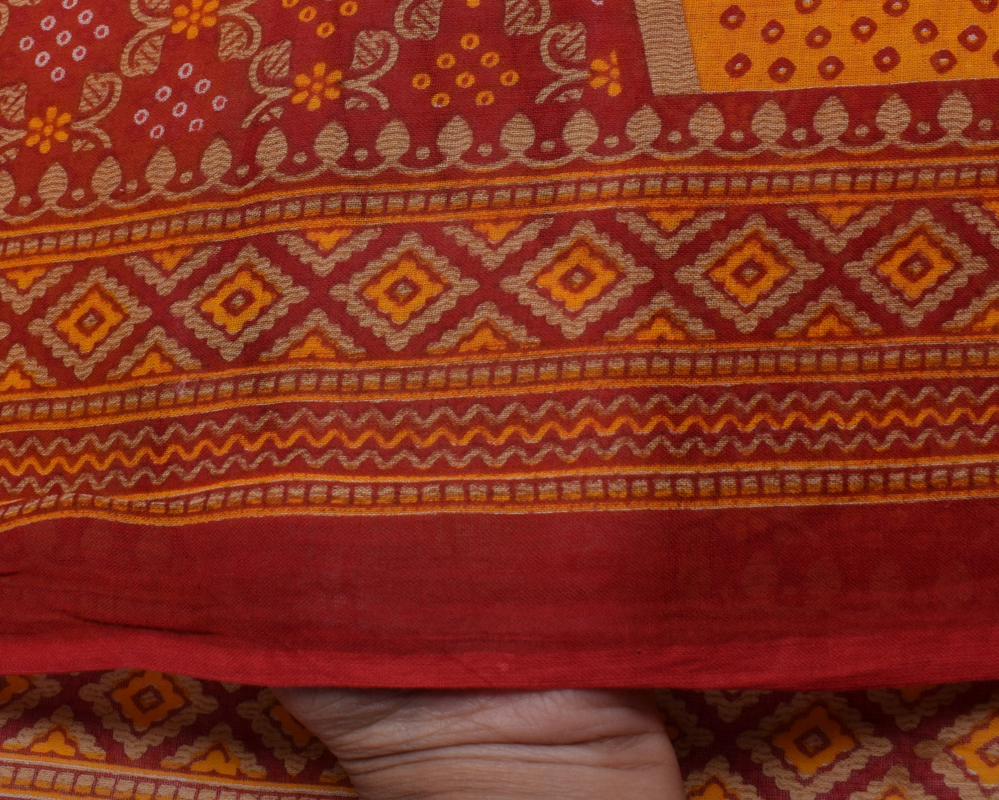 Sushila Vintage Red Saree 100% Pure Cotton Bandhani Printed Floral Soft Fabric