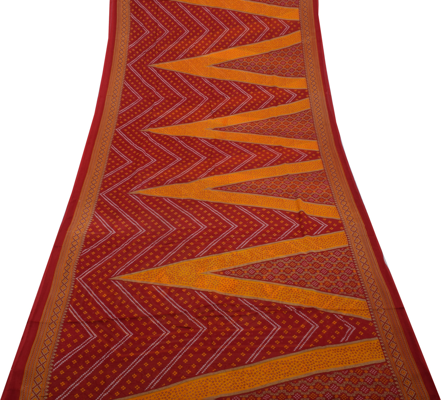 Sushila Vintage Red Saree 100% Pure Cotton Bandhani Printed Floral Soft Fabric