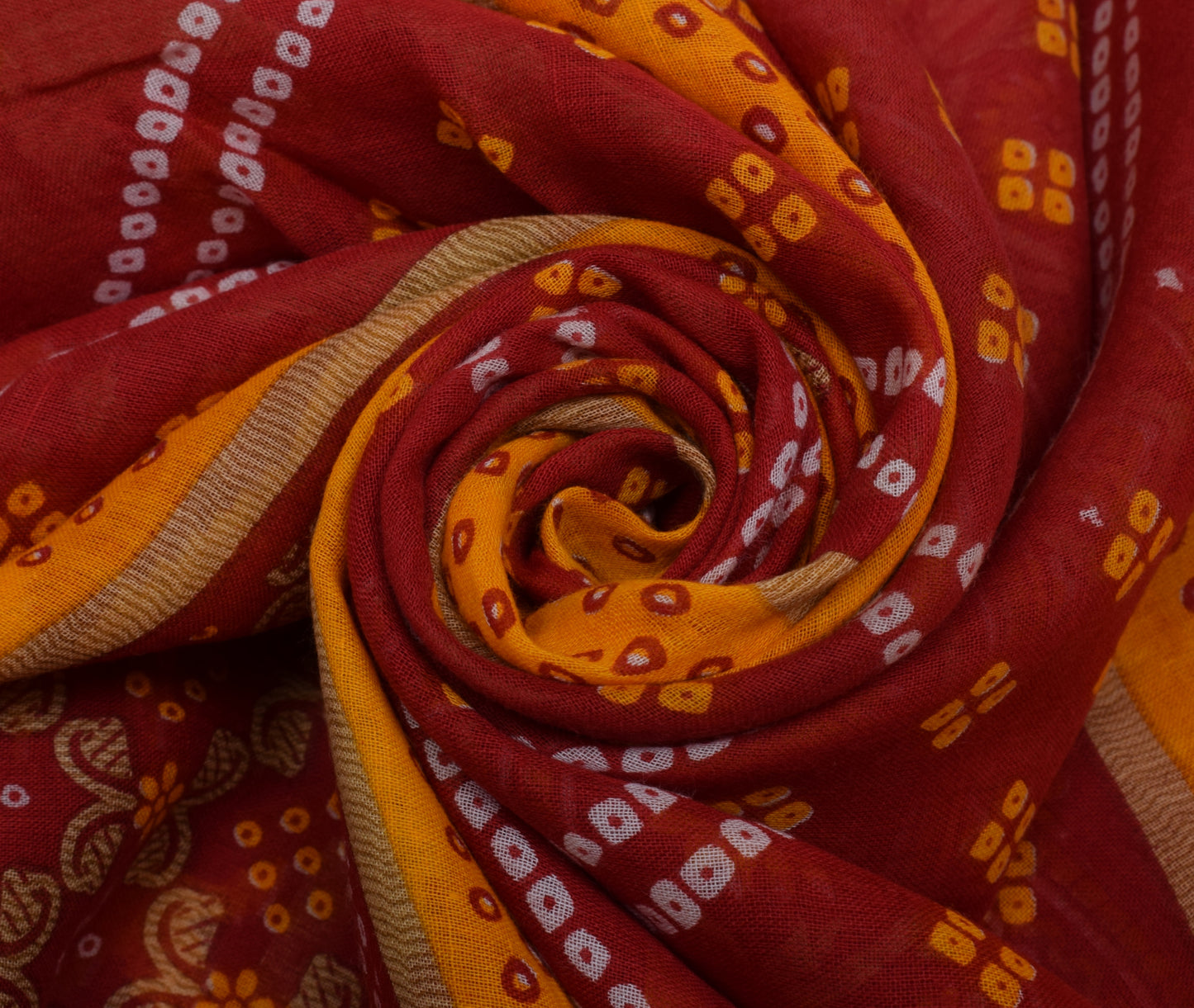 Sushila Vintage Red Saree 100% Pure Cotton Bandhani Printed Floral Soft Fabric