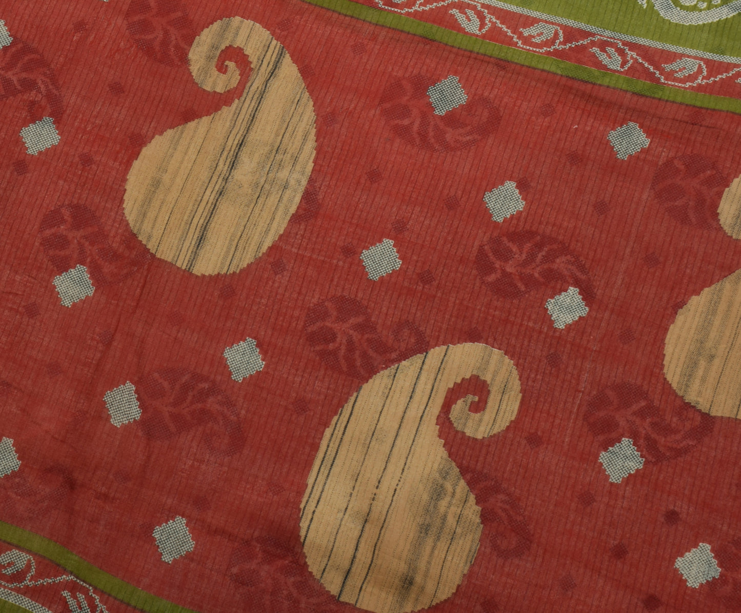 Sushila Vintage Brown Saree 100% Pure Cotton Printed Paisley 5 Yard Craft Fabric