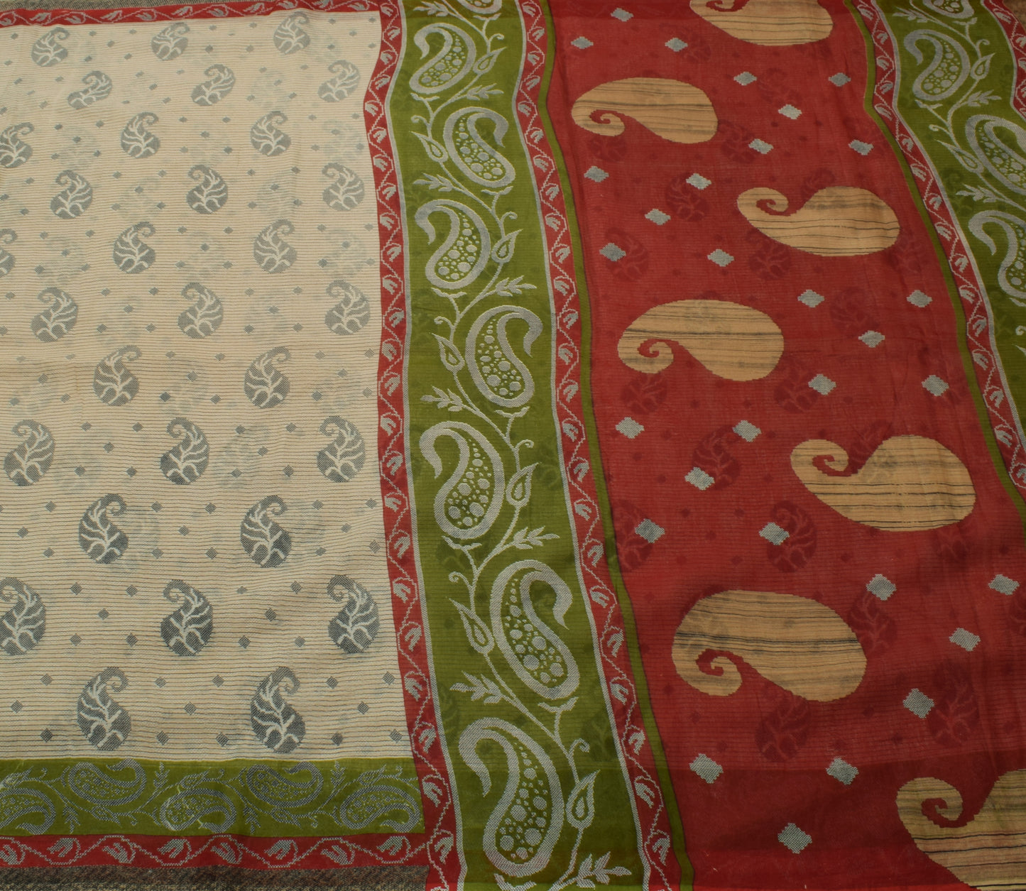 Sushila Vintage Brown Saree 100% Pure Cotton Printed Paisley 5 Yard Craft Fabric