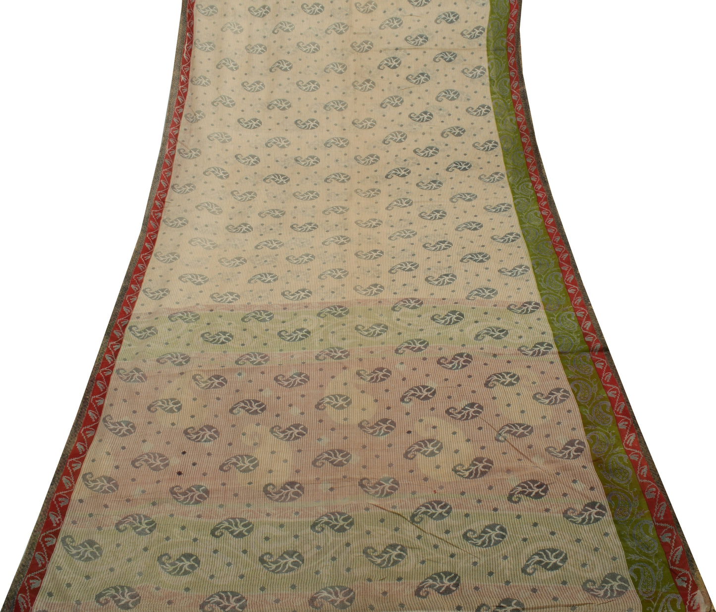 Sushila Vintage Brown Saree 100% Pure Cotton Printed Paisley 5 Yard Craft Fabric