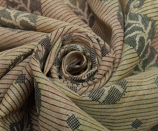 Sushila Vintage Brown Saree 100% Pure Cotton Printed Paisley 5 Yard Craft Fabric