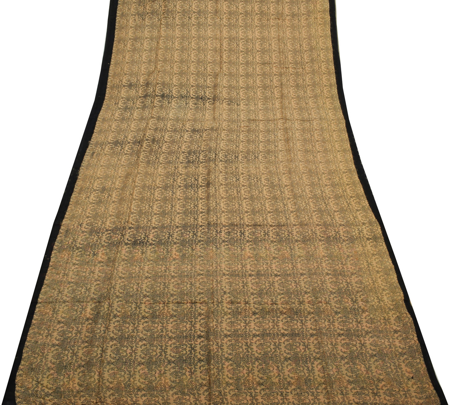 Sushila Vintage Light Brown Saree 100% Pure Cotton Printed Floral Craft Fabric