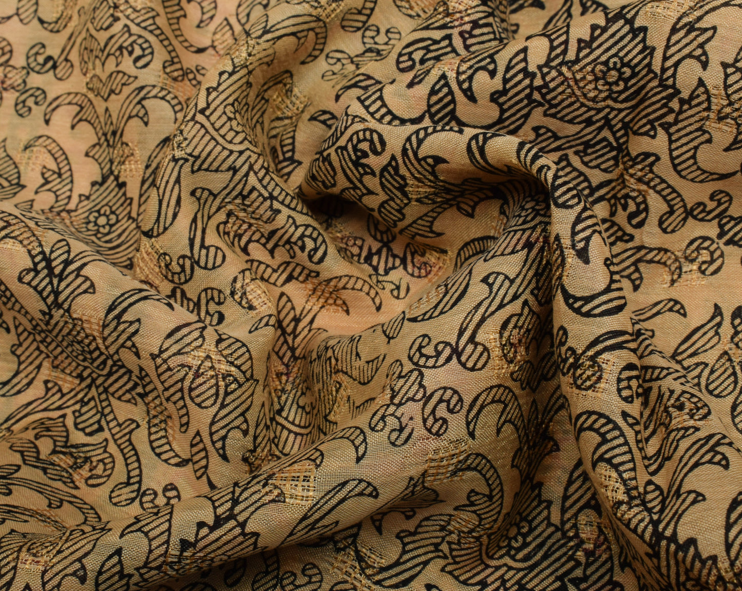 Sushila Vintage Light Brown Saree 100% Pure Cotton Printed Floral Craft Fabric