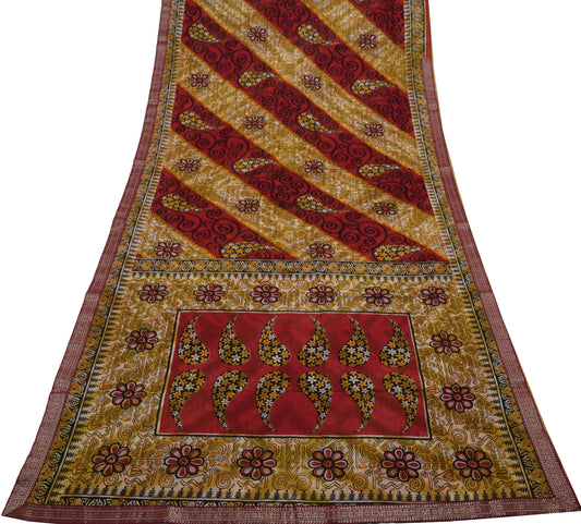 Sushila Vintage Multi-Color Saree 100% Pure Cotton Printed Paisley Soft Fabric