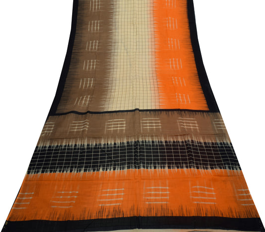 Sushila Vintage Multi-Color Saree 100% Pure Cotton Printed Checks Craft Fabric