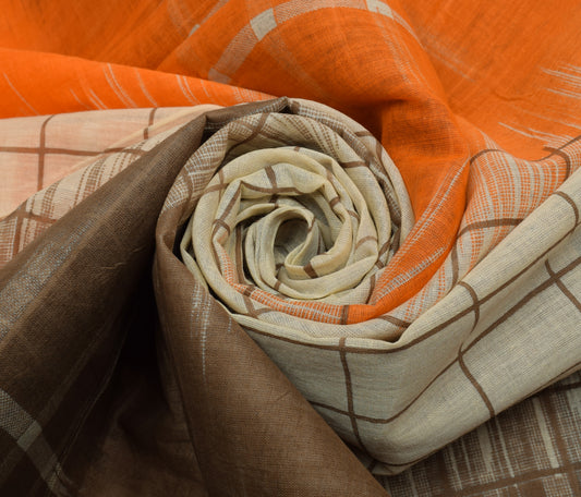 Sushila Vintage Multi-Color Saree 100% Pure Cotton Printed Checks Craft Fabric