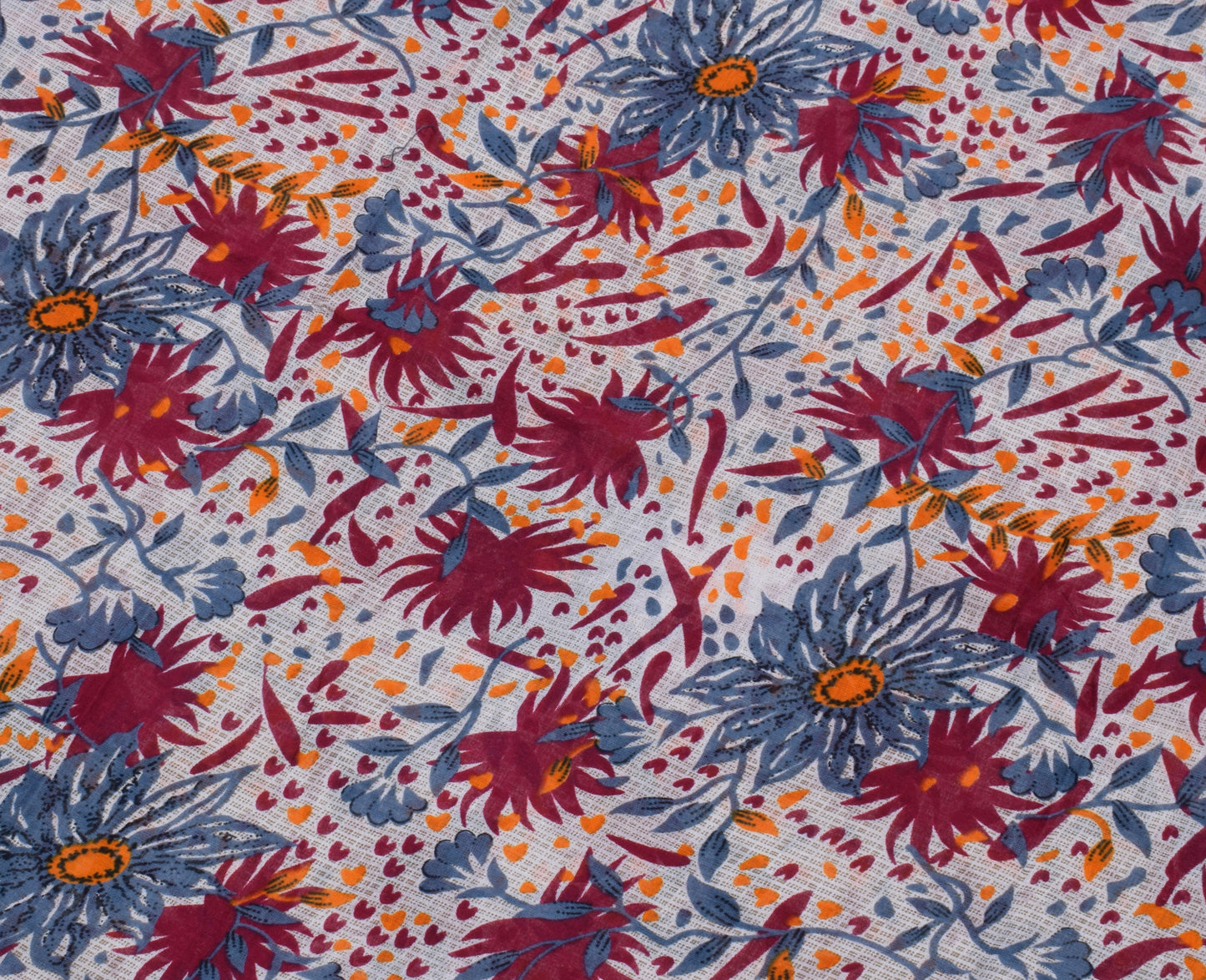 Sushila Vintage White Saree 100% Pure Cotton Printed Floral 5 YD Craft Fabric