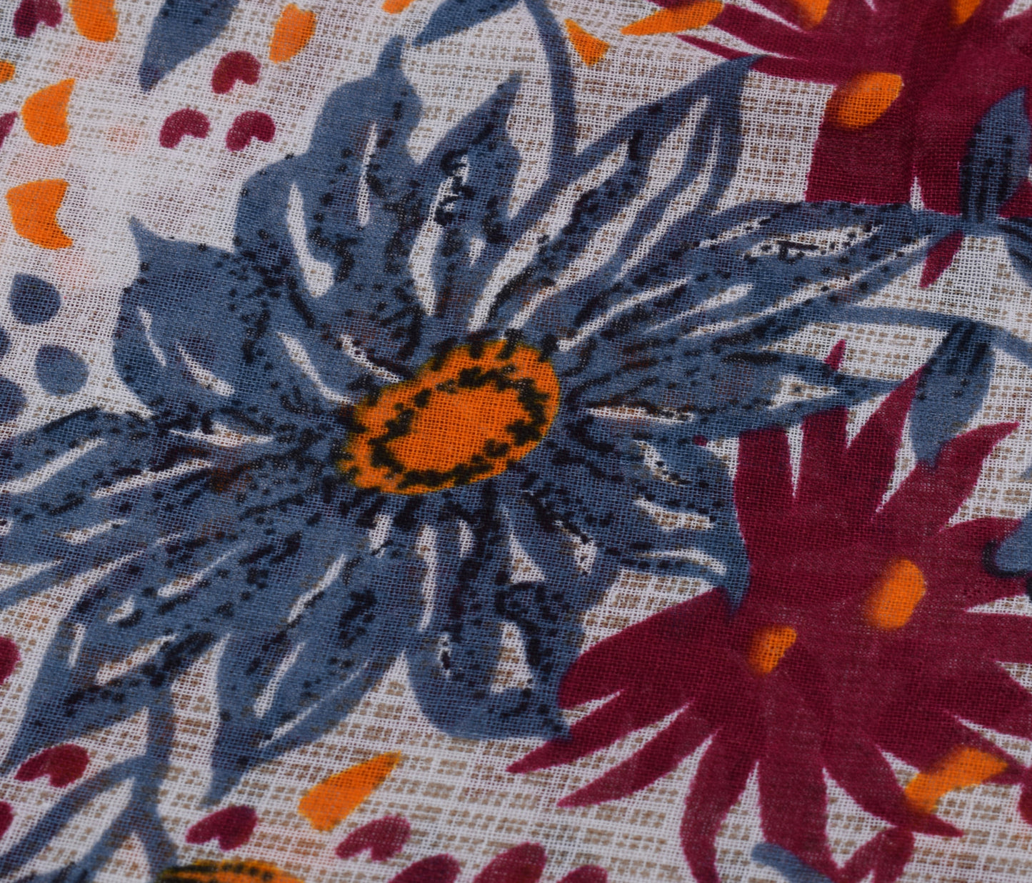 Sushila Vintage White Saree 100% Pure Cotton Printed Floral 5 YD Craft Fabric