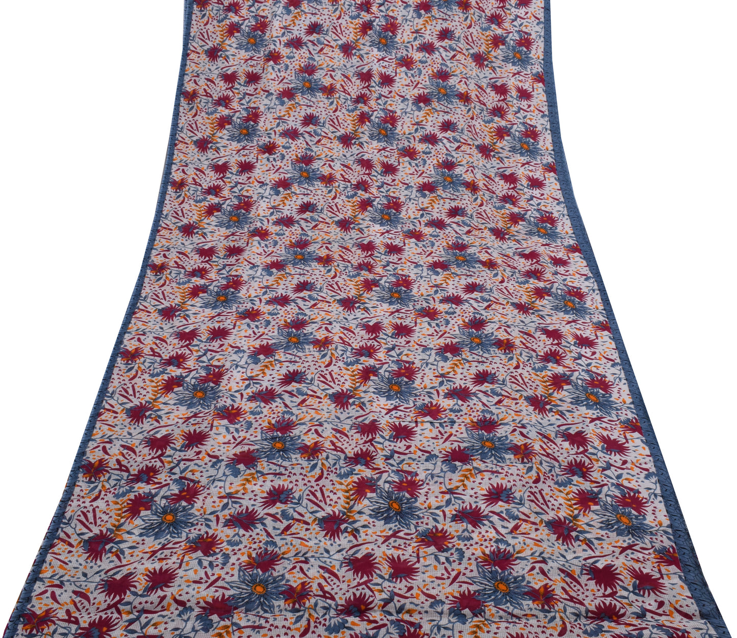 Sushila Vintage White Saree 100% Pure Cotton Printed Floral 5 YD Craft Fabric